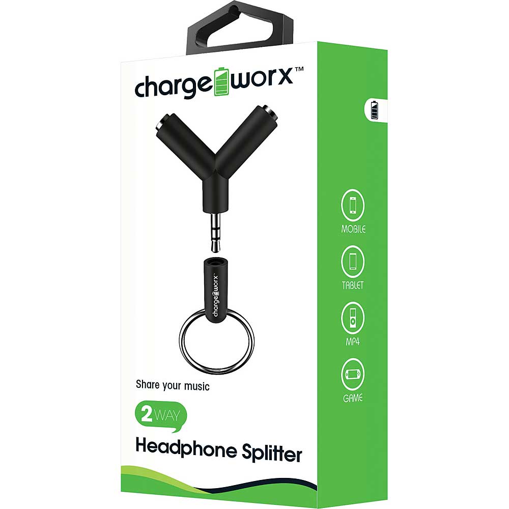 Chargeworx CX5007BK 2-Way Headphone Splitter, Black