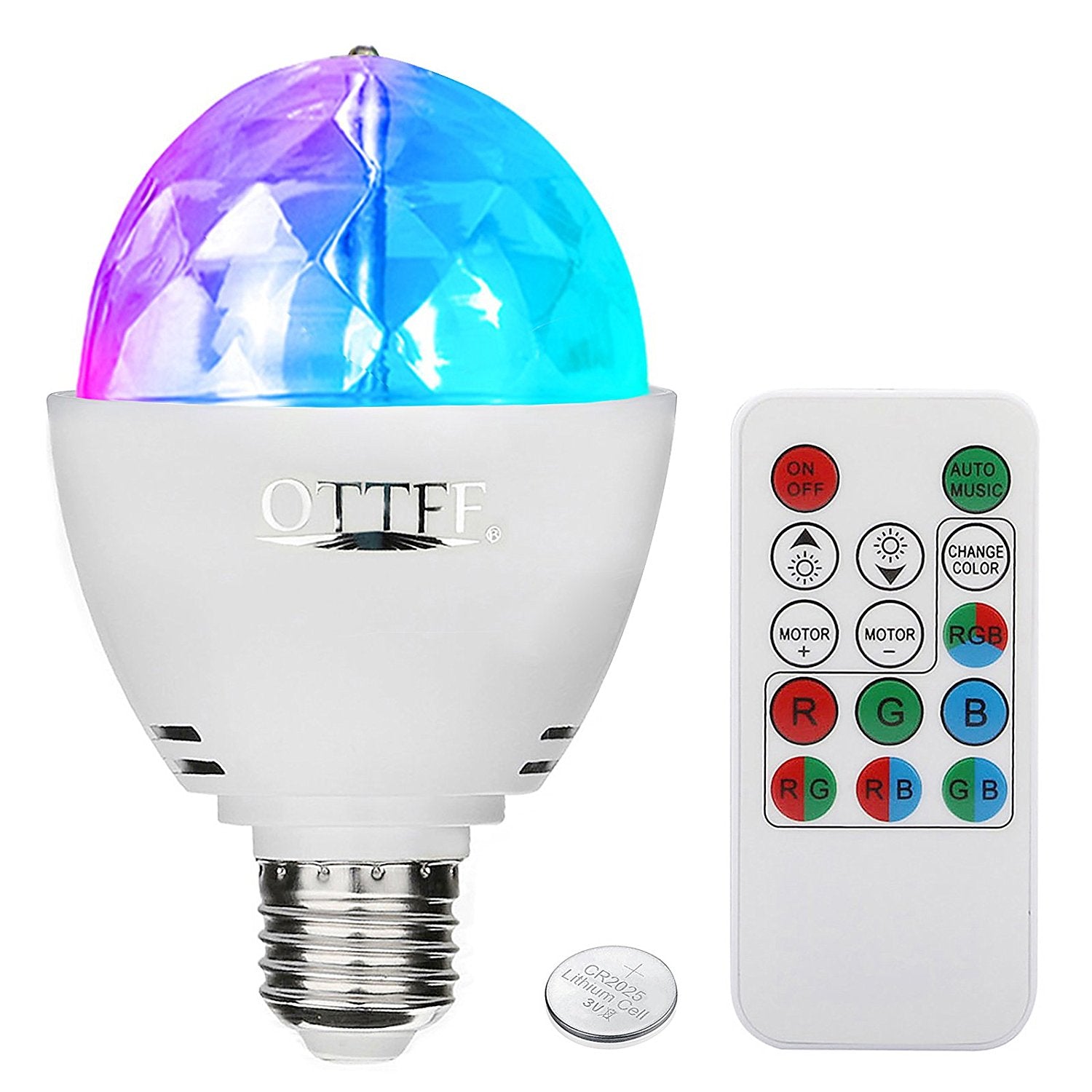 OTTFF 3W E27 Disco Ball Lamp RGB Rotating LED Sound Activated Party Light Bulb with Remote Control