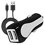Cellet High Power 12 Watt (2.4 Amp) Dual USB Port Car Charger, White with Micro USB Cable for Samsung S3 S4 S5 Note 2 3 HTC One Nokia Motorola Smartphones (APPLE CABLE NOT INCLUDED)