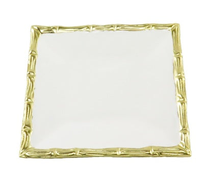 Classic Touch SEP657 White Enamel Square Tray with Gold Rim