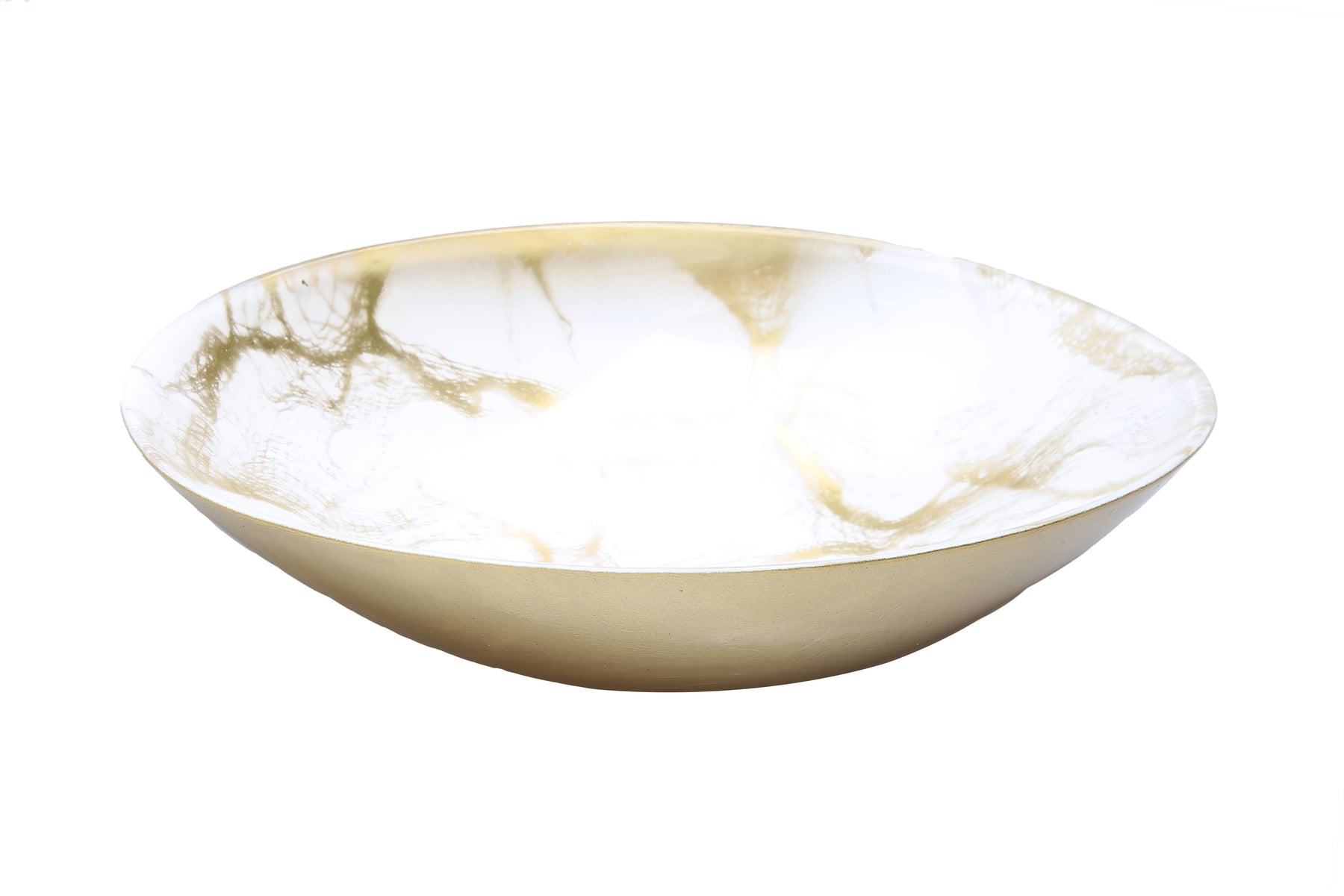 Classic Touch White and Gold Marbleized Oval Bowl