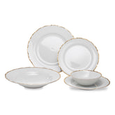 VL-2057-OG Souelle Thun Ophelia, Gold Band Dinnerware Set - 20 Pc Set Serving For 4, Dinner, Salad, Soup, Bread & Butter, Dessert