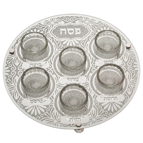 Art Judaica Glass Pesach Seder Plate with Silver Design