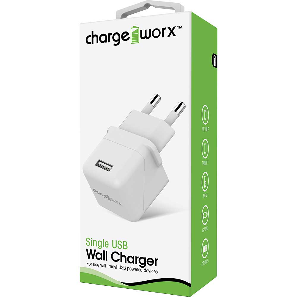 Chargeworx USB Wall Charger , Wall Adapter , White (For ISRAEL)