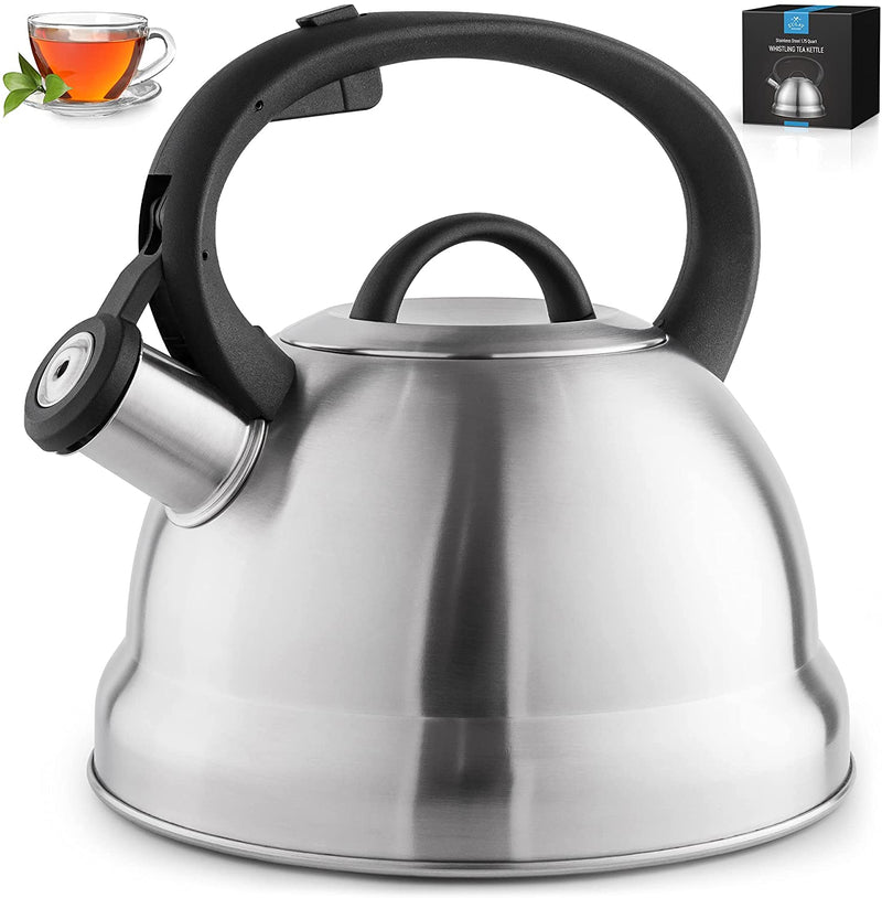 Zulay Kitchen Whistling Tea Kettle, Stainless Steel, 1.75Qt