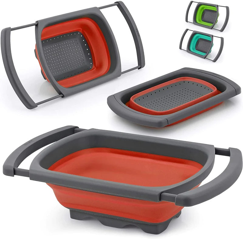 Zulay Collapsible Colander With Extendable Handles, Red