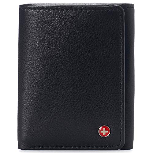 Alpine Swiss Mens Leon Trifold Wallet RFID Safe Genuine Leather, Black