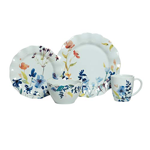 Fitz and Floyd Floral Splash 16-Piece Scalloped Porcelain Dinnerware Set