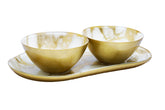 Classic Touch White and Gold Marbleized 2 Bowl Relish Dish