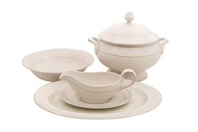 Shinepukur Ceramics 20916PLSS Ivory China Dinnerware Serving Set (5PC), Silver Palace