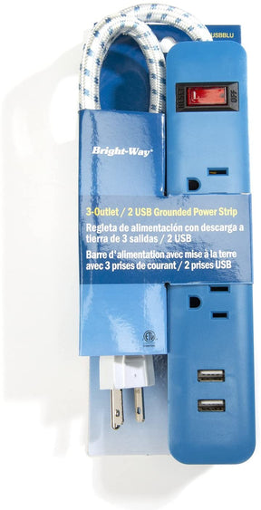 Bright-Way 3 Outlet, 2 USB Strip - Assorted Colors