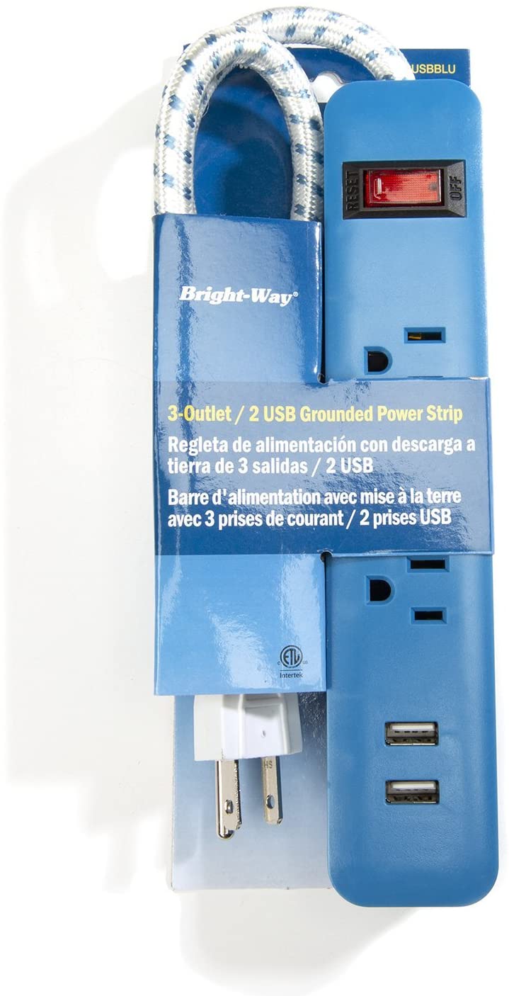 Bright-Way 3 Outlet, 2 USB Strip - Assorted Colors