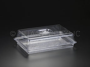 Huang Acrylic Rectangular Pastry Tray and Lid/ Cover with Recessed Handle (12 5/8" x 8.75" x 3 3/8")